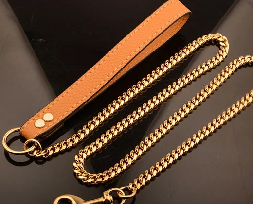 10MM Gold Cuban Chain Dog Leash