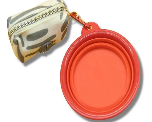 Dog waste bag holder & portable bowl