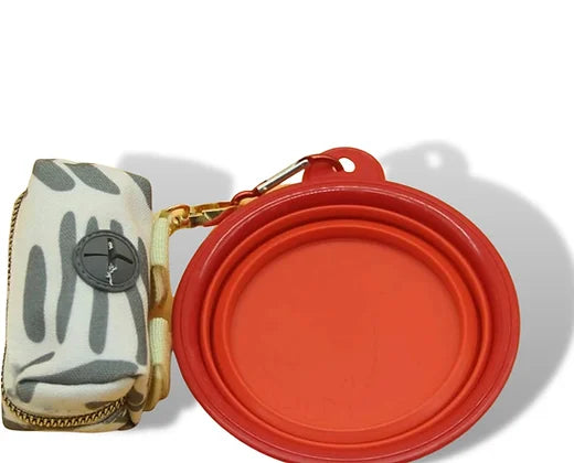 Dog waste bag holder & portable bowl